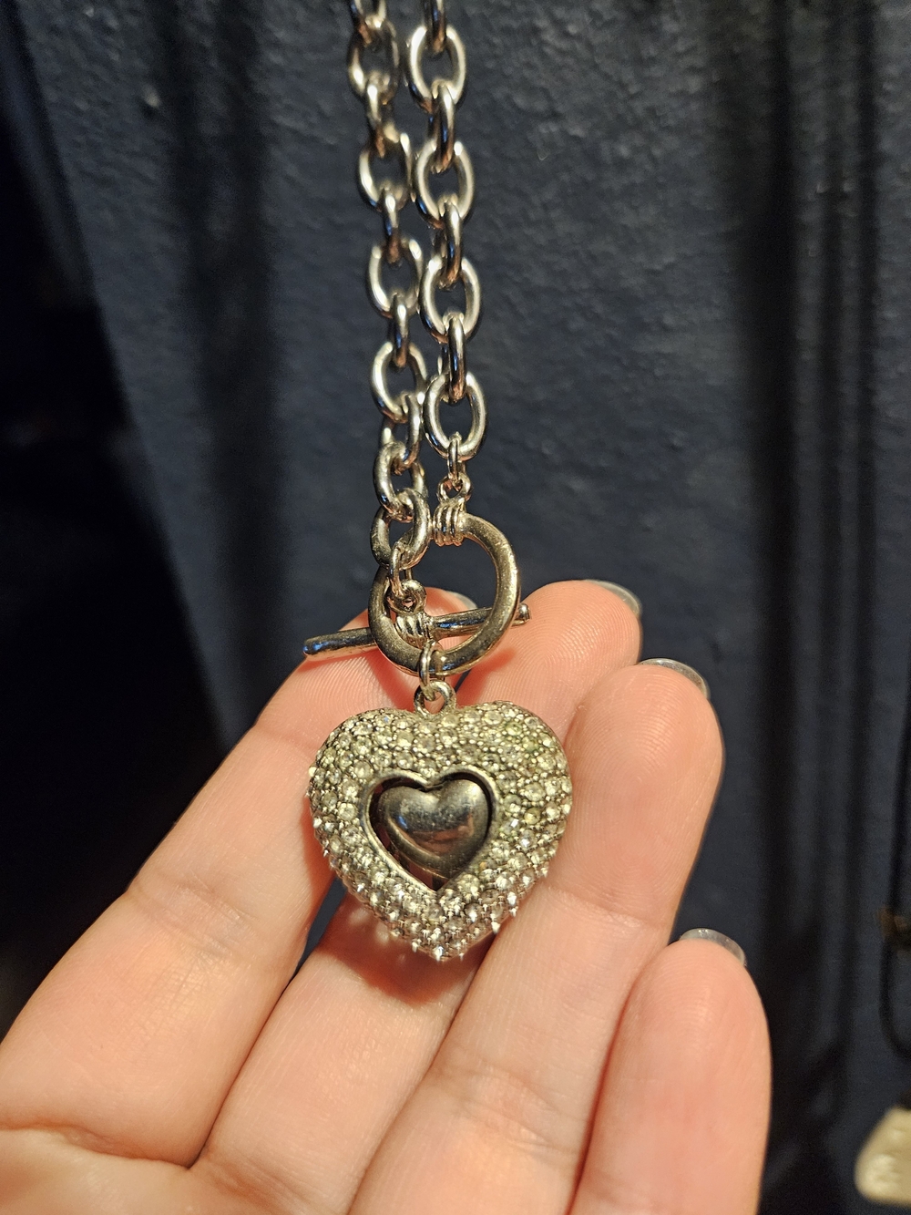 Chunky Y2K Style Heart Necklace - Silver Tone